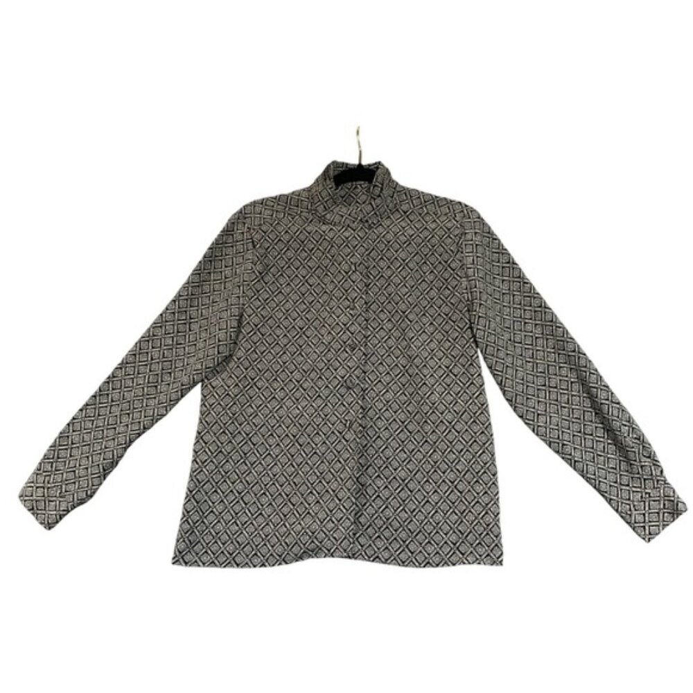 Worthington Women's Button Down Shirt Size 8 Geometric‎ Pattern Long Sleeve